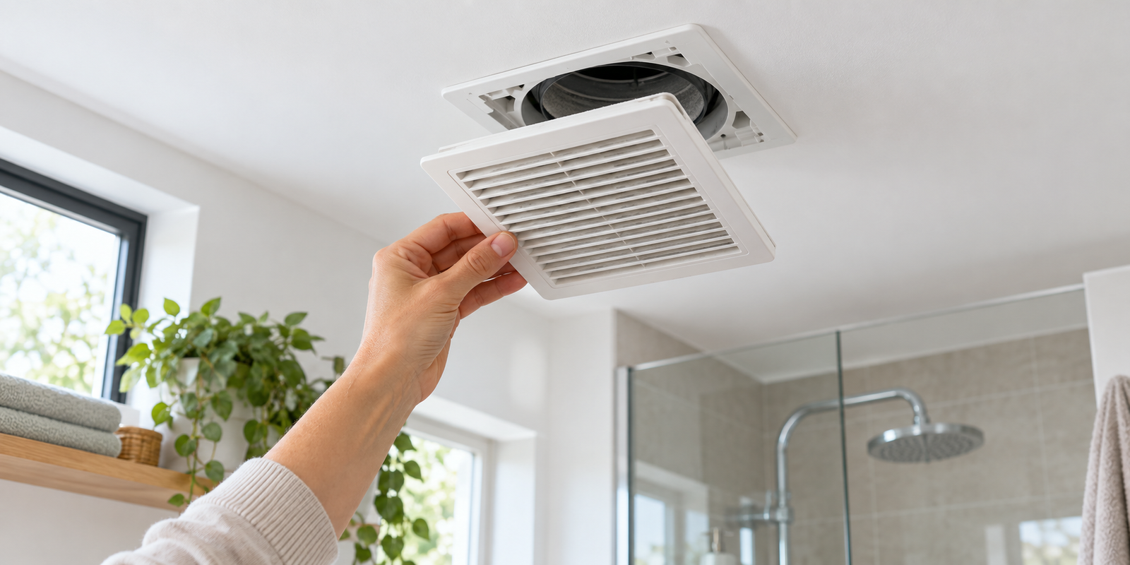 Grille amovible d’une bouche de ventilation en cours de nettoyage