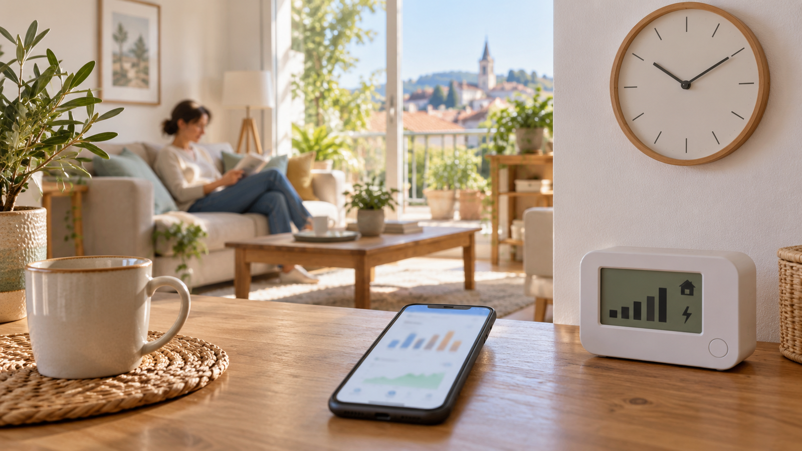 Horloge et outils de suivi de la consommation électrique dans un salon