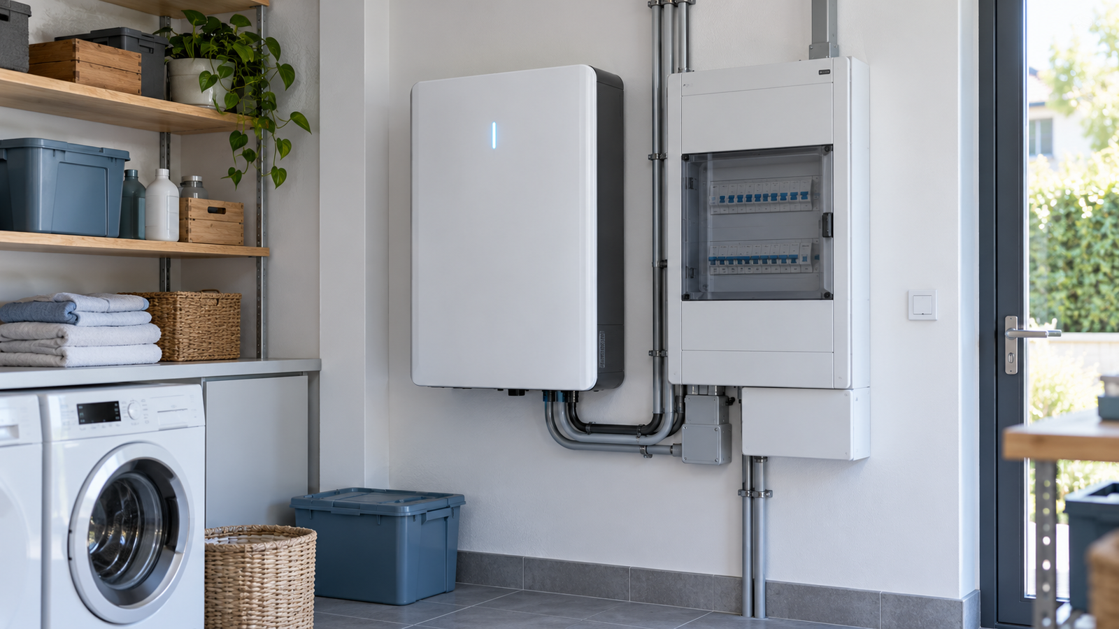 Batterie domestique installée près du tableau électrique